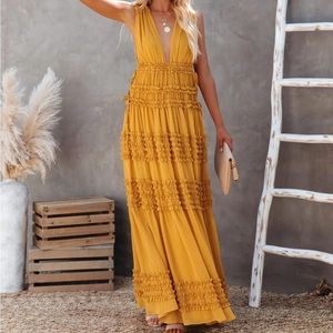 Vici Formal mustard yellow maxi dress